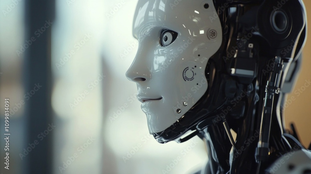 A robot with a white face and black body A robot with a white face and black body