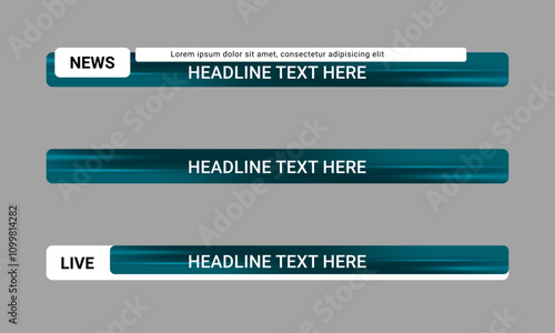 Set of broadcast news lower third banner template for television, video and media channel. Headline bar layout design. Vector illustration