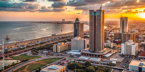 A captivating cityscape of Karachi, showcasing iconic landmarks such as the Bahria Tower, towering above the bustling city.