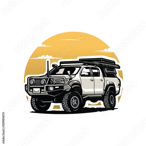 Camper truck overland offroad adventure vector illustration. Best for automotive adventure related illustration