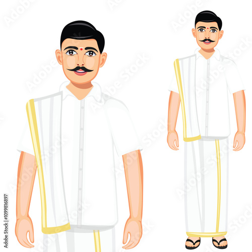 South Indian Man Standing Character Vector Illustration