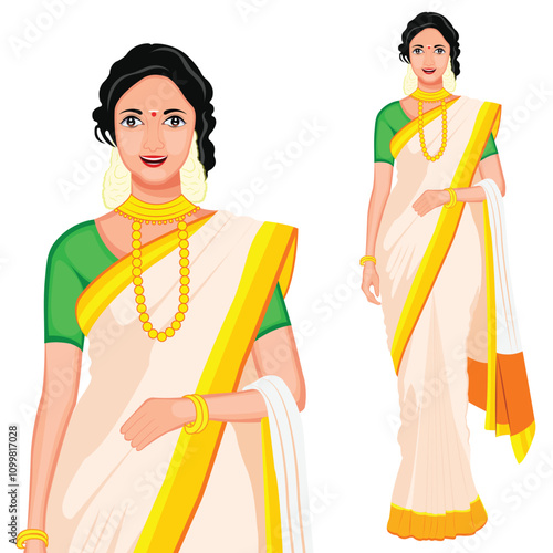 South Indian Women Character Vector Illustration