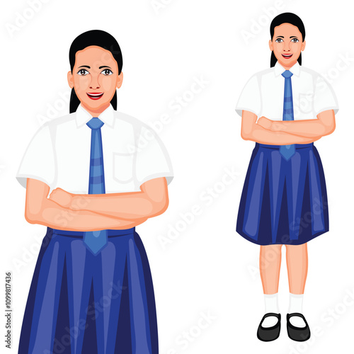 Young Indian School Girl Standing Character Vector Illustration