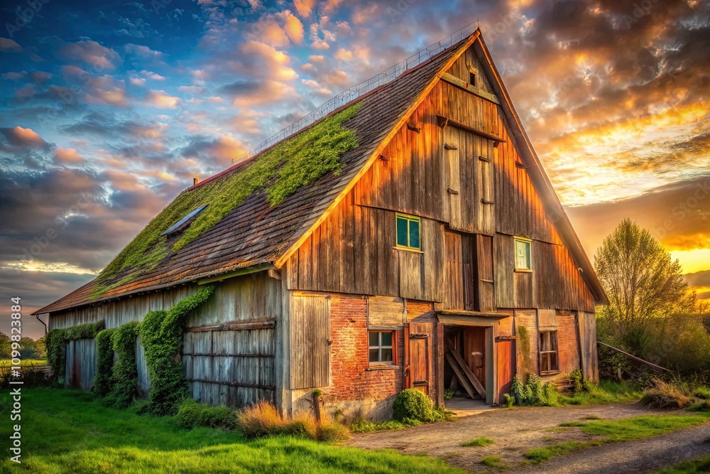Obraz premium Abandoned Barn Urban Exploration AI Photography - Alte Scheune