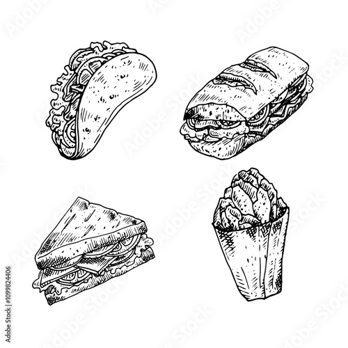 Hand Draw Fast Food For Restaurant