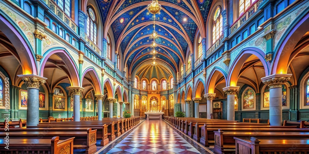 Obraz premium AI Photo: St. Mary's Cathedral Interior, Detailed View, Copy Space