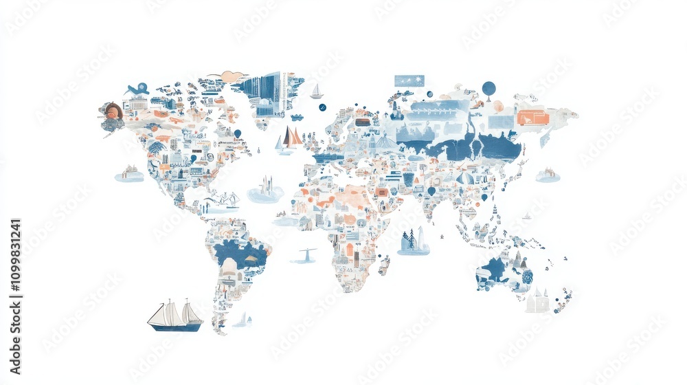 Obraz premium Map Illustrating Global Issues and Challenges