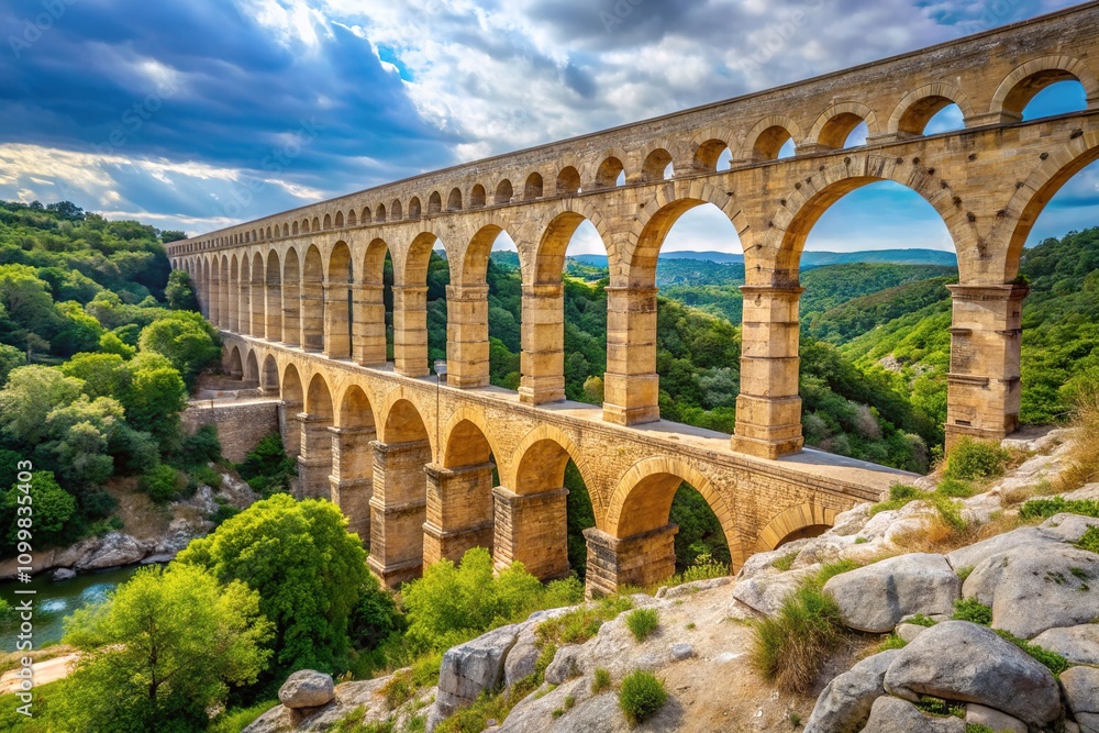 Obraz premium Marble Aqueduct Provence Front View AI Photo