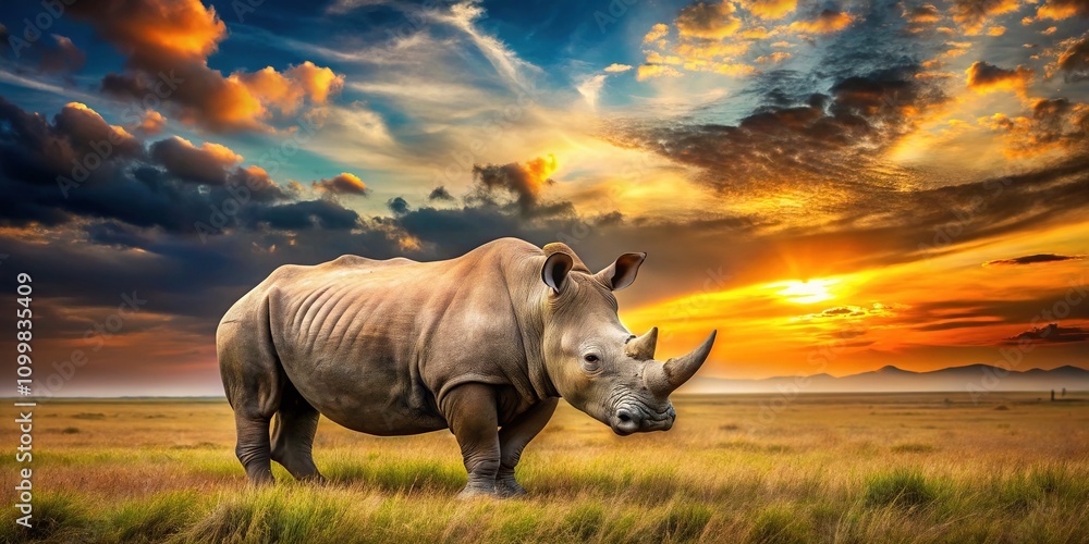 Fototapeta premium Majestic Rhino Sunset Landscape Photography