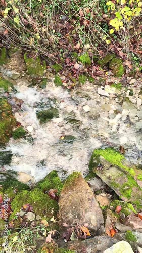 stream in the autumn forest. Waterfall Susec in the Ilirska Bistrica in Slovenia in November photo