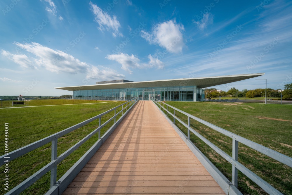 Fototapeta premium A ramp leading to a modern and contemporary architectural building.