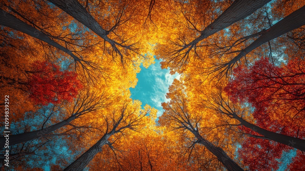 Autumnal Canopy A View From Below Golden And Red Leaves Autumnal Canopy A View From Below Golden And Red Leaves