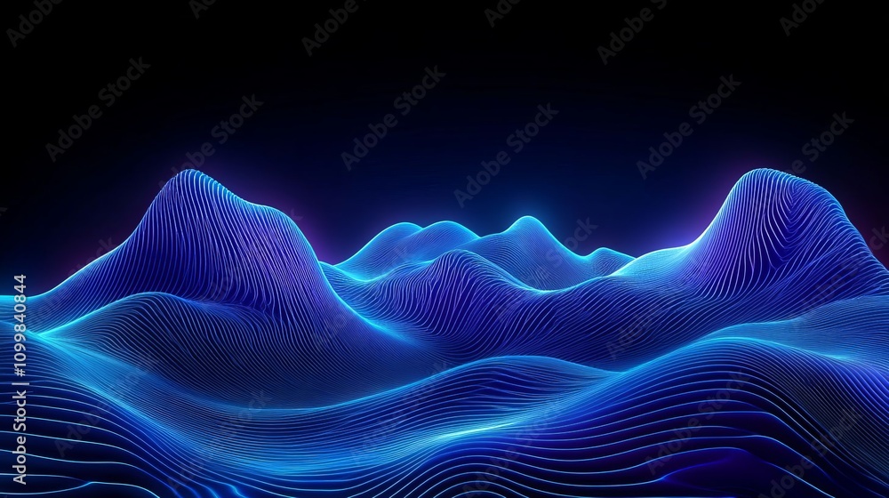 Obraz premium Enterprise PPT background with 3D rendered blue curves against a city background, blue background, blue technology.