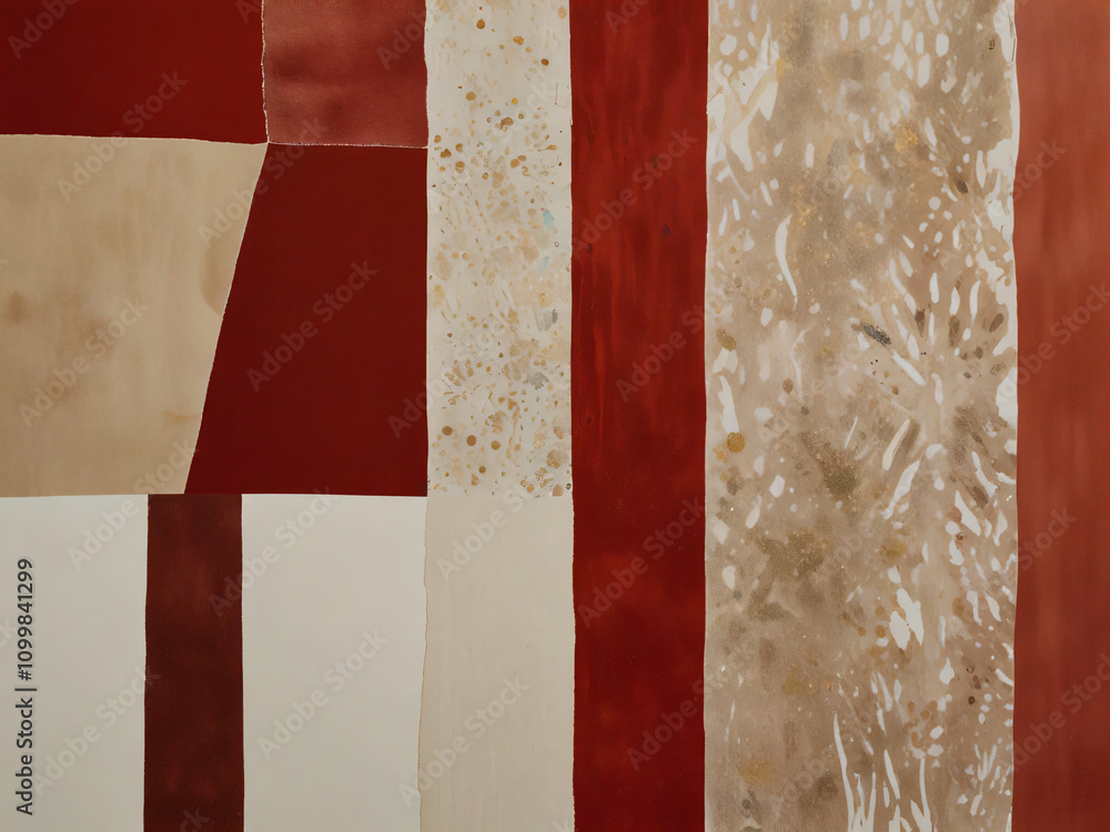 The red abstract illustration combines art and modern design.