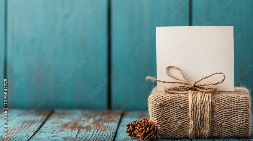 Fototapeta premium Crafting joy handcrafted new year greeting card beside a beautiful standard cozy home artful environment warm viewpoint festive concept
