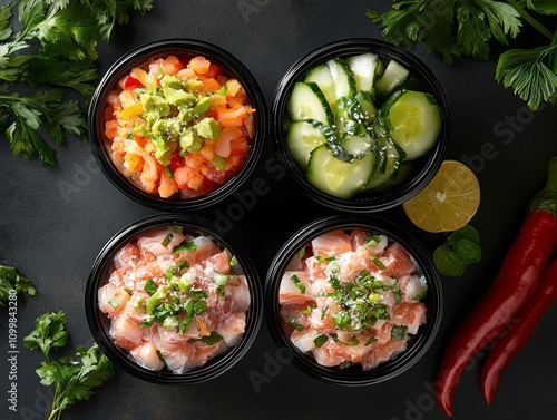 Top view of tongan ota ika with fresh fish local market food photography vibrant colors culinary art photo