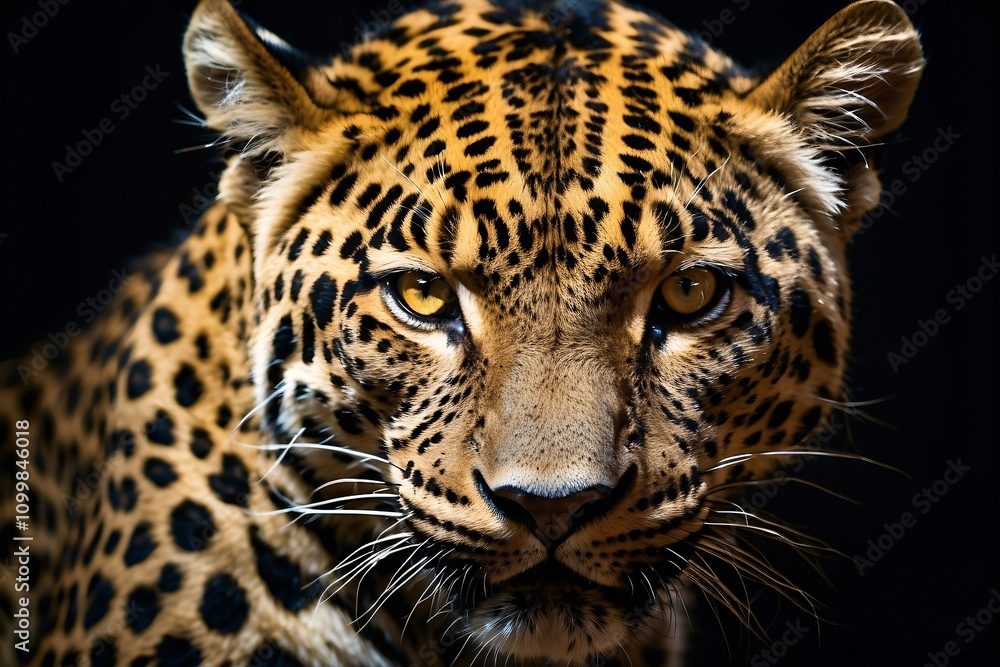 Obraz premium A close-up of a leopard showcasing its striking fur pattern and intense gaze.