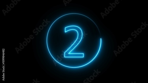 Blue neon countdown number illustration.