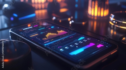 Wallpaper Mural Glowing Smartphone Screen Close-Up with Data Visualization Torontodigital.ca