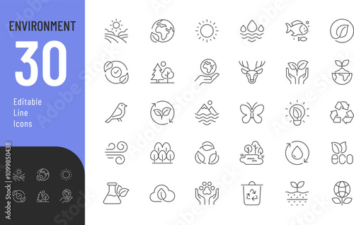 Environment Line Editable Icons set. Vector illustration in modern thin line style of nature related icons: plants, insects, animals, and more. Pictograms and infographics for mobile apps