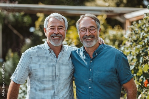 Two men are smiling and posing for a picture photo