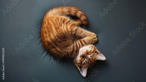 Beautiful ginger cat sleeping on an isolated black background photo