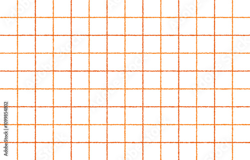 手書き感のある2色のチェック柄（オレンジ）、シンプル、タッタソールチェック、二重格子、背景素材