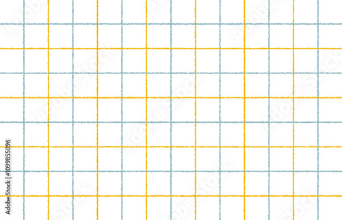 手書き感のある2色のチェック柄（黄色・灰色）、シンプル、タッタソールチェック、二重格子、背景素材