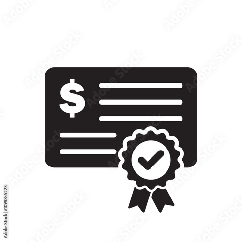 Bonus icon with check document and badge symbol for reward or incentive