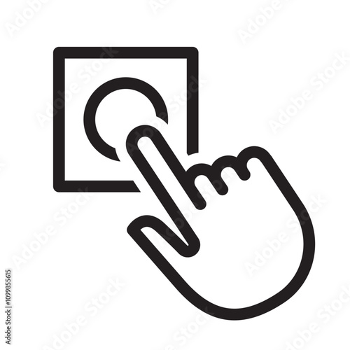 Buzzer icon with hand pressing button using one finger for alert or signal