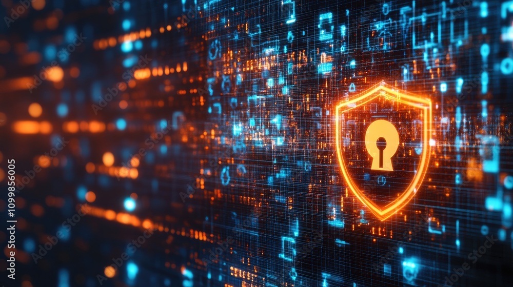 Fototapeta premium Futuristic Cybersecurity Concept with Digital Shield