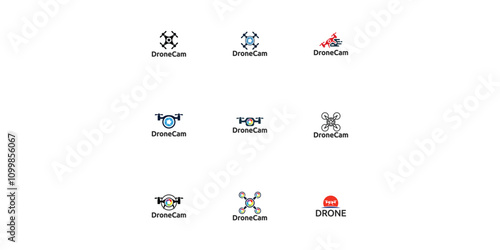 Set Drone Helicopter Camera Lens Photography logo. Drone with Camera Shutter or aperture logo.