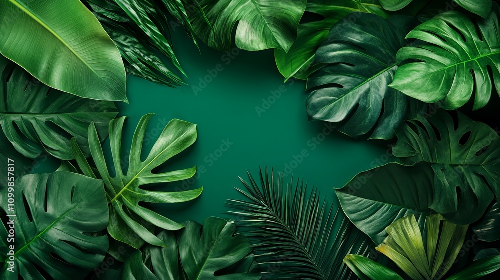 Fototapeta premium Tropical Leaves Frame Green Background Nature Photography