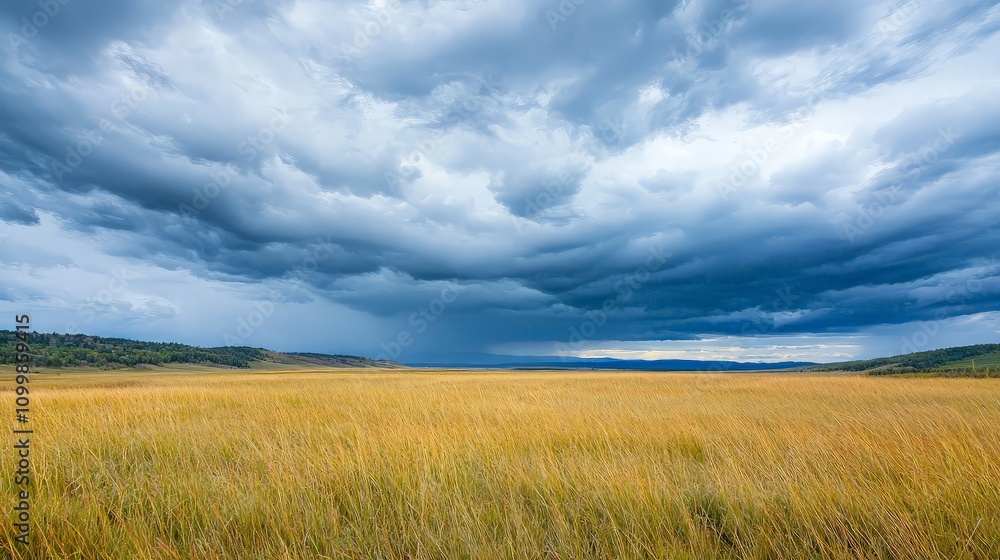 Obraz premium Dramatic storm clouds over a golden field.