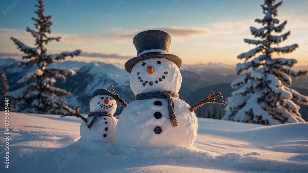 Obraz premium Beautiful Snowmen Made of Snow