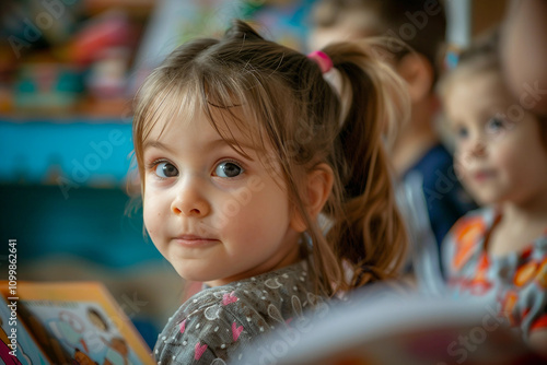 Generative AI Portrait of Young Girl in Kindergarten Setting Indoors photo