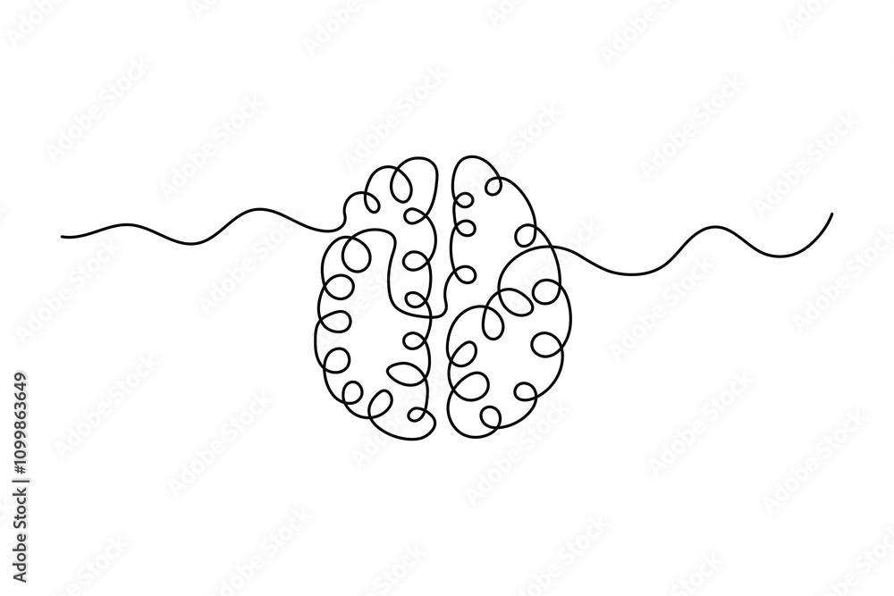 Obraz premium Human brain continuous one line art drawing of concept doodle style outline vector illustration