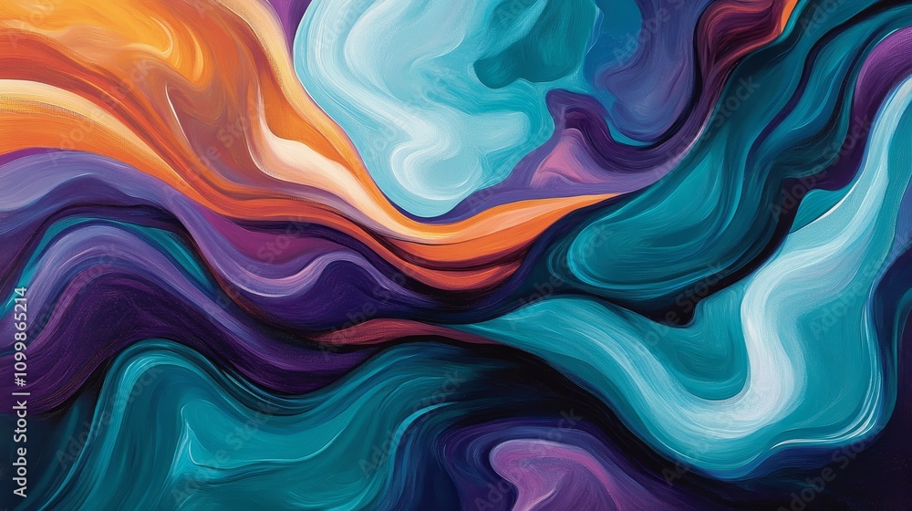 Fototapeta premium Colorful abstract swirling waves, vibrant flowing patterns, multi-colored swirls, dynamic fluid art