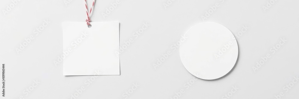 Round and square sticker design mockup set on white background ...