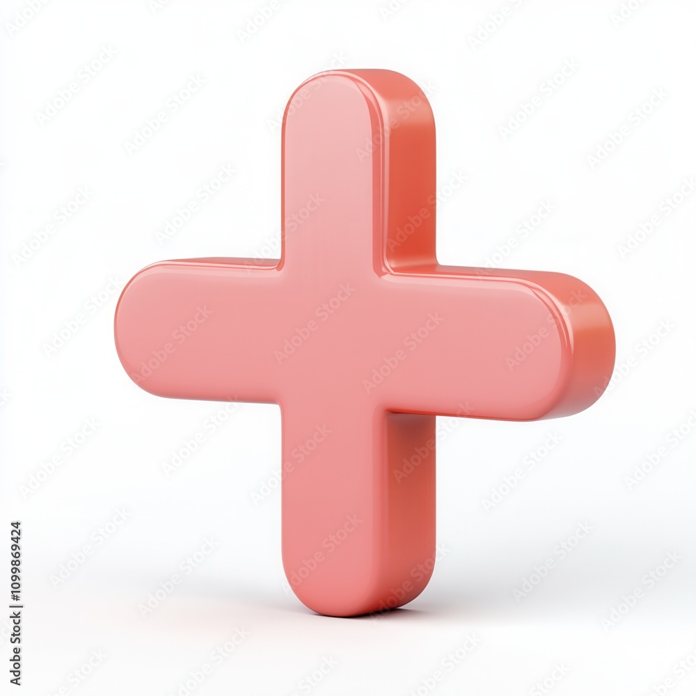 Fototapeta premium 3D pink plus sign symbol on white background.