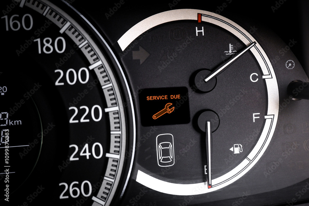 Fototapeta premium Car dashboard warning light for service due , Car maintenance concept