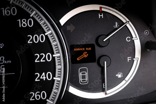 Car dashboard warning light for service due , Car maintenance concept