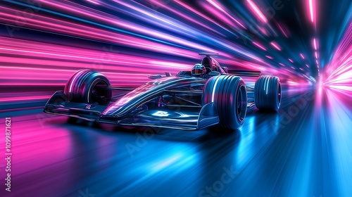 Wallpaper Mural Formula One Race Car Speeds Through Neon Tunnel Torontodigital.ca