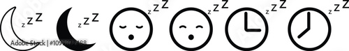 Sleep icon set, Sleeping Well ,Nighttime Sleep royalty free vector , Sleeping , ZZZ Line Icons, Alarm snooze, isolated on transparent background, used for healthy life, mobile app, web design and ui.