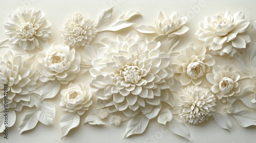 Elegant white 3D paper flowers arrangement.