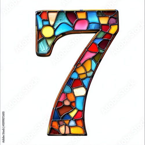 A colorful stained glass number seven, showcasing vibrant hues and artistic design. photo