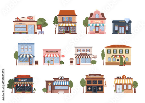 Fotografie Various flat urban building icons set