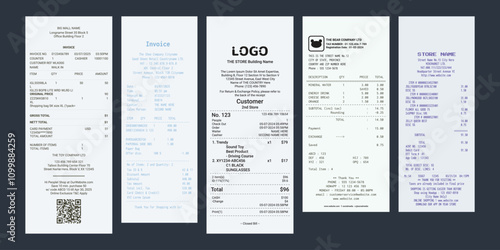 Collection of Register Sale Receipt. Set of Receipt Template Vector with Different Layout