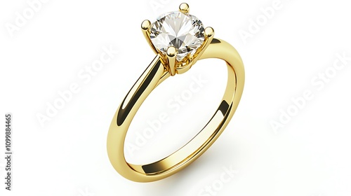 Solitary Diamond Ring on White Background