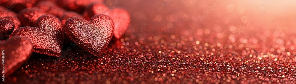 Obraz premium Romantic Red Glitter Hearts Valentine s Day Wedding Love Background